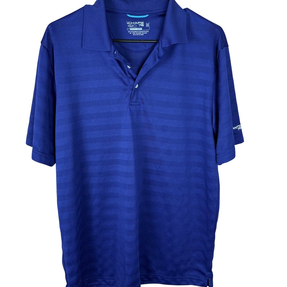 Chaps Golf 78 Stay-Dry Polo Shirt Mens Medium Royal Blue Striped Short Sleeve